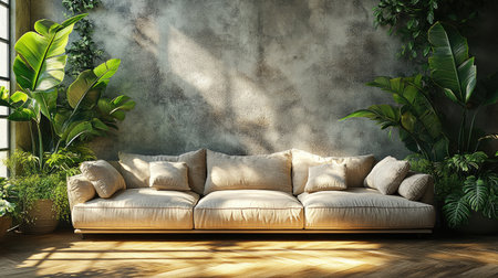 A simple living room with light-colored wooden flooring, beige walls and sofa set, modern furniture, green plants on the side of the window, natural lighting, and a bright atmosphere. The overall style is minimalist and comfortable. It creates an elegant space that exudes tranquility and comfort, in the style of minimalist design. --chaos 30 --ar 16:9 --stylize 750 --v 6.1 Job ID: e52775e5-0794-46a6-a69a-9f2d1ef51059の素材
