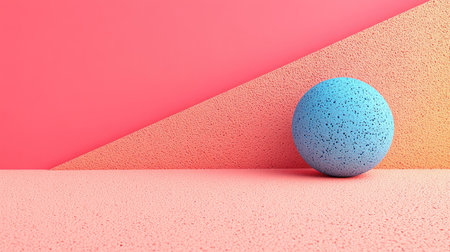 Light blue sphere sits on a surface with a textured, two-toned color scheme of pink and orange-pink.の素材