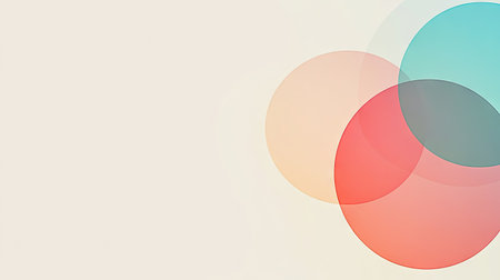 Graphic design featuring three overlapping circles in various pastel shades. The circles have soft, translucent edges and are set against a neutral background.  The colors create a visually appealing effect.の素材