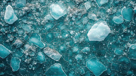 Aerial view of ice on the Arctic Ocean, with large broken pieces floating offshore. --chaos 30 --ar 16:9 --quality 2 --stylize 500 --v 6.1 Job ID: 4717c964-6000-4b32-9667-067c0f1c954cの素材