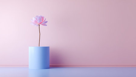 A single delicate pink flower in a minimalist pastel environment.の素材