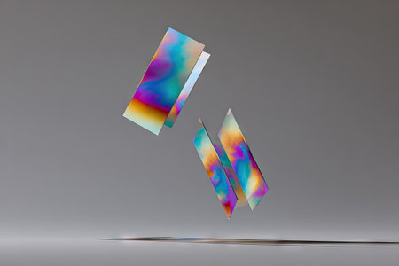 Abstract geometric shapes display a spectrum of iridescent colors.の素材