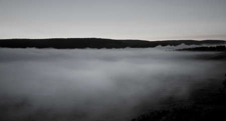Early morning fog Yellowstone National Parkの写真素材
