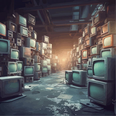 Old TV set on the street in the evening. Vector illustration.のイラスト素材