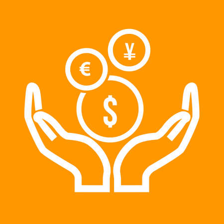 Money, hand, currency, coins icon vector image. Can also be used for banking, finance, business. Suitable for web apps, mobile apps and print media.のイラスト素材