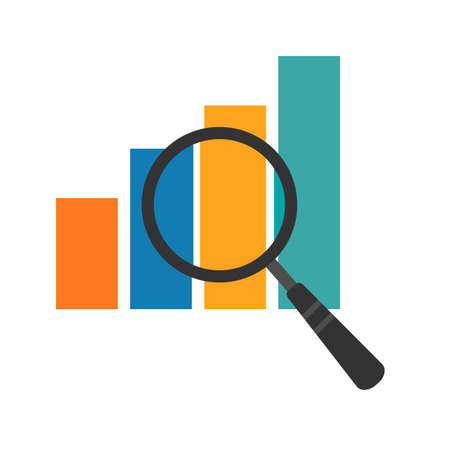 Magnifying glass, statistics, bar icon vector image. Can also be used for seo, digital marketing, technology. Suitable for use on web apps, mobile apps and print media.のイラスト素材