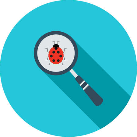 Bug, magnifying glass, search, analysis icon vector image. Can also be used for seo, digital marketing, technology. Suitable for use on web apps, mobile apps and print media.のイラスト素材