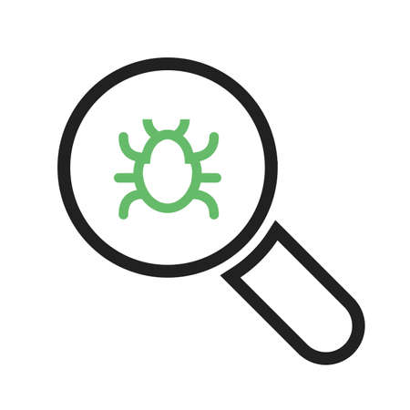 Bug, magnifying glass, search, analysis icon vector image. Can also be used for seo, digital marketing, technology. Suitable for use on web apps, mobile apps and print media.のイラスト素材