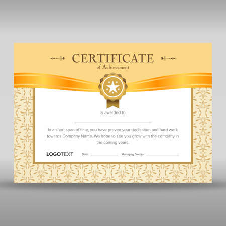Luxury gold and beige certificate of achievement with framed pattern ready for printのイラスト素材