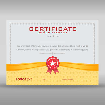 Retro print ready certificate of achievement with gold ribbon and soft grey framed backgroundのイラスト素材