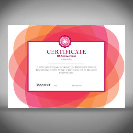 Framed certificate of achievement with abstract floral pink design in the background ready for print.のイラスト素材