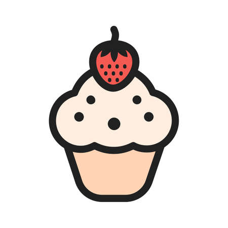 Cupcake, strawberry, cake icon  image. Can also be used for sweets and confectionery. Suitable for use on web apps, mobile apps and print media.のイラスト素材