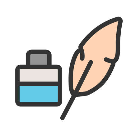 Feather, pen, quill icon vector image.Can also be used for art and designing. Suitable for mobile apps, web apps and print media.のイラスト素材