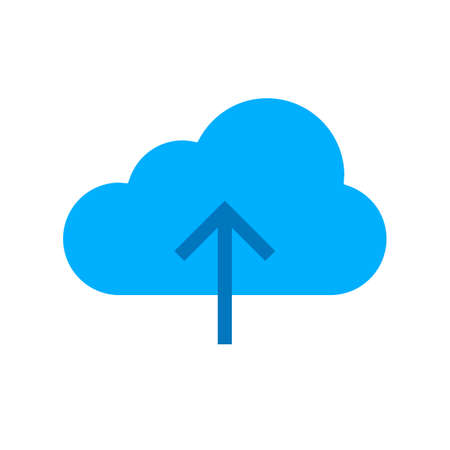 Upload, Server icon with blue cloud and an upward arrow, isolated on whiteのイラスト素材