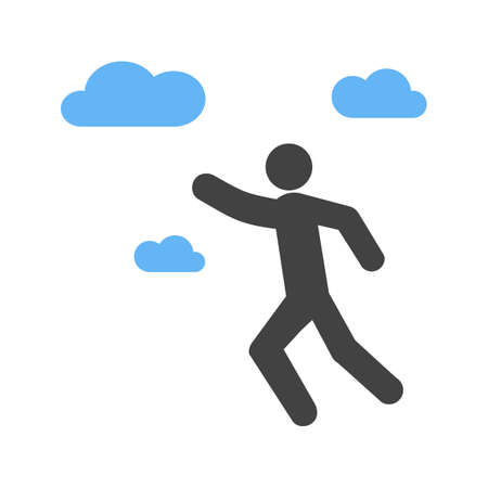 man silhouette flying with blue clouds, vector illustration on white background.のイラスト素材