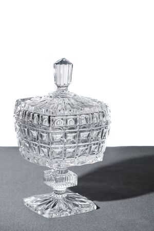 Crystal Sugar bowl isolated on a white gray backgroundの写真素材
