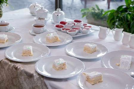 Desserts on the table in the restaurant are manyの写真素材