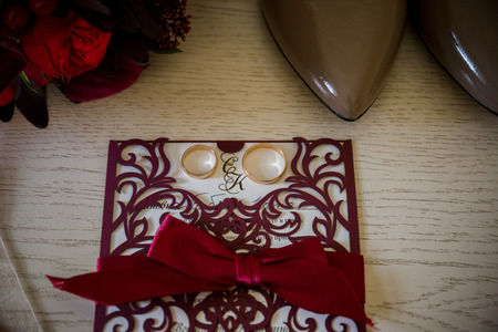 wedding shoes brides and wedding ringsの写真素材