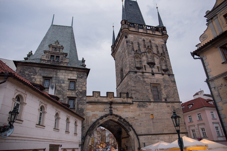 old city street of prague in czech republicの写真素材