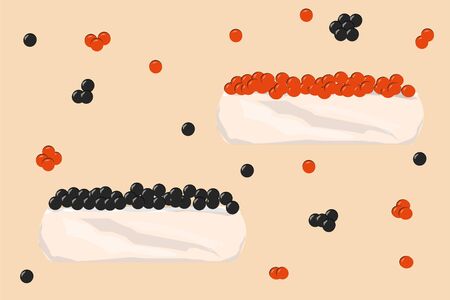 sandwiches with black and red caviar delicacy diet foodのイラスト素材
