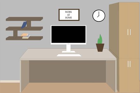 workplace at home with a computer the tableのイラスト素材