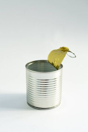open tin can on a white backgroundの写真素材
