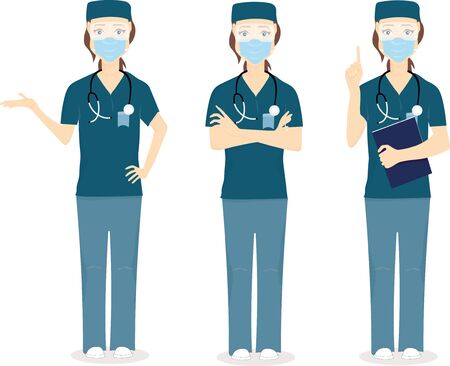 woman doctor nurse with dark hair with stethoscopeのイラスト素材
