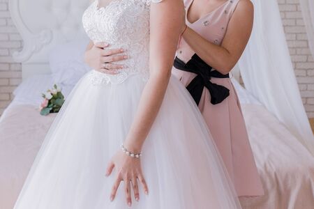 the bride wears a wedding dressの写真素材