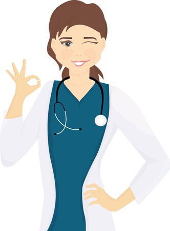 woman doctor nurse with dark hair with stethoscopeのイラスト素材