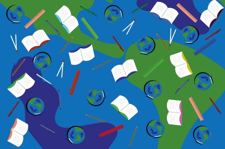 school theme texture with globe pen bookのイラスト素材