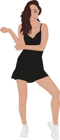 young woman in black dress and sneakersのイラスト素材