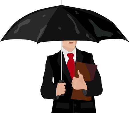 a man in suit under an umbrellaの写真素材