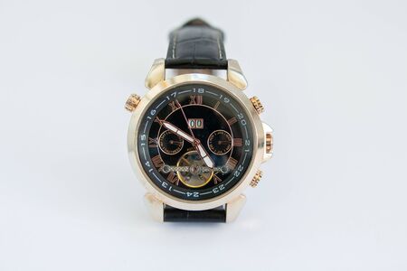 men's gold watch with leather strap