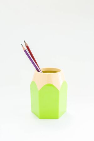 stand for pencils on white backgroundの写真素材