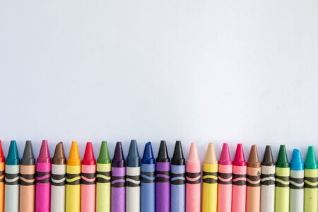 wax pencils on white backgroundの写真素材