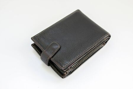 black leather wallet on white backgroundの写真素材