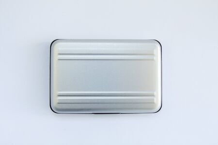 metal silver case on white backgroundの写真素材