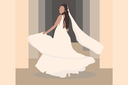 bride with veil in wedding dressのイラスト素材