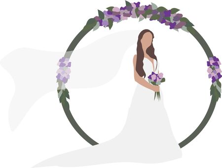 bride in a wedding dress with bouquetのイラスト素材
