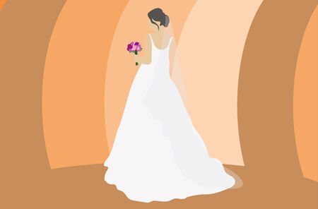 bride in a wedding dress with bouquetのイラスト素材