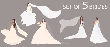 set five brides with flowers for wedding decorのイラスト素材