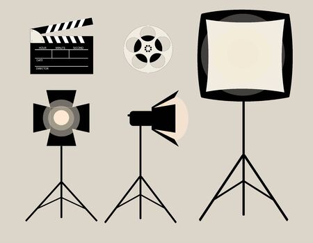 filming equipment and spotlight and projectorのイラスト素材