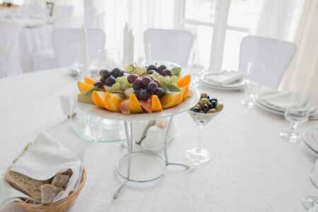 decor on a wedding table in a restaurantの写真素材