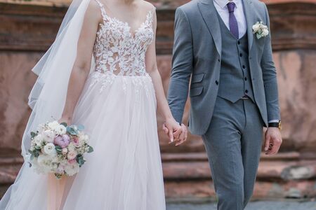 bride and groom in cityの写真素材