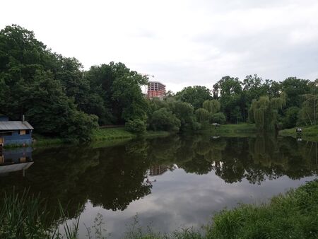 river in the city during summerの写真素材