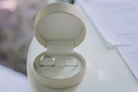 wedding rings in box at the ceremony