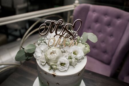 wedding cake in a restaurantの写真素材