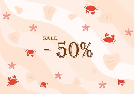 50 percent summer sale background crabs shellsのイラスト素材