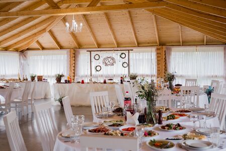 wedding decor on a table in restaurant
