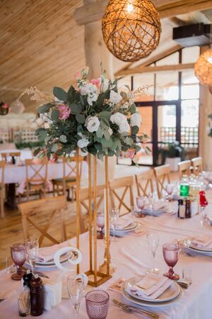 decor at a wedding party in restaurantの写真素材